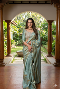 Luminous Mint Green Tissue Silk Saree with Heavy Embroidered Blouse - Avani