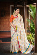 Quirky Geometric Line Art Saree with Bold Striped Blouse - Chitra